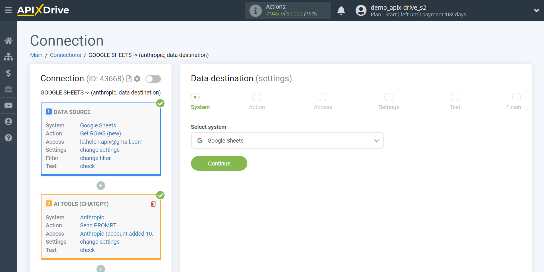 Setting up Anthropic in Google Sheets | System selection