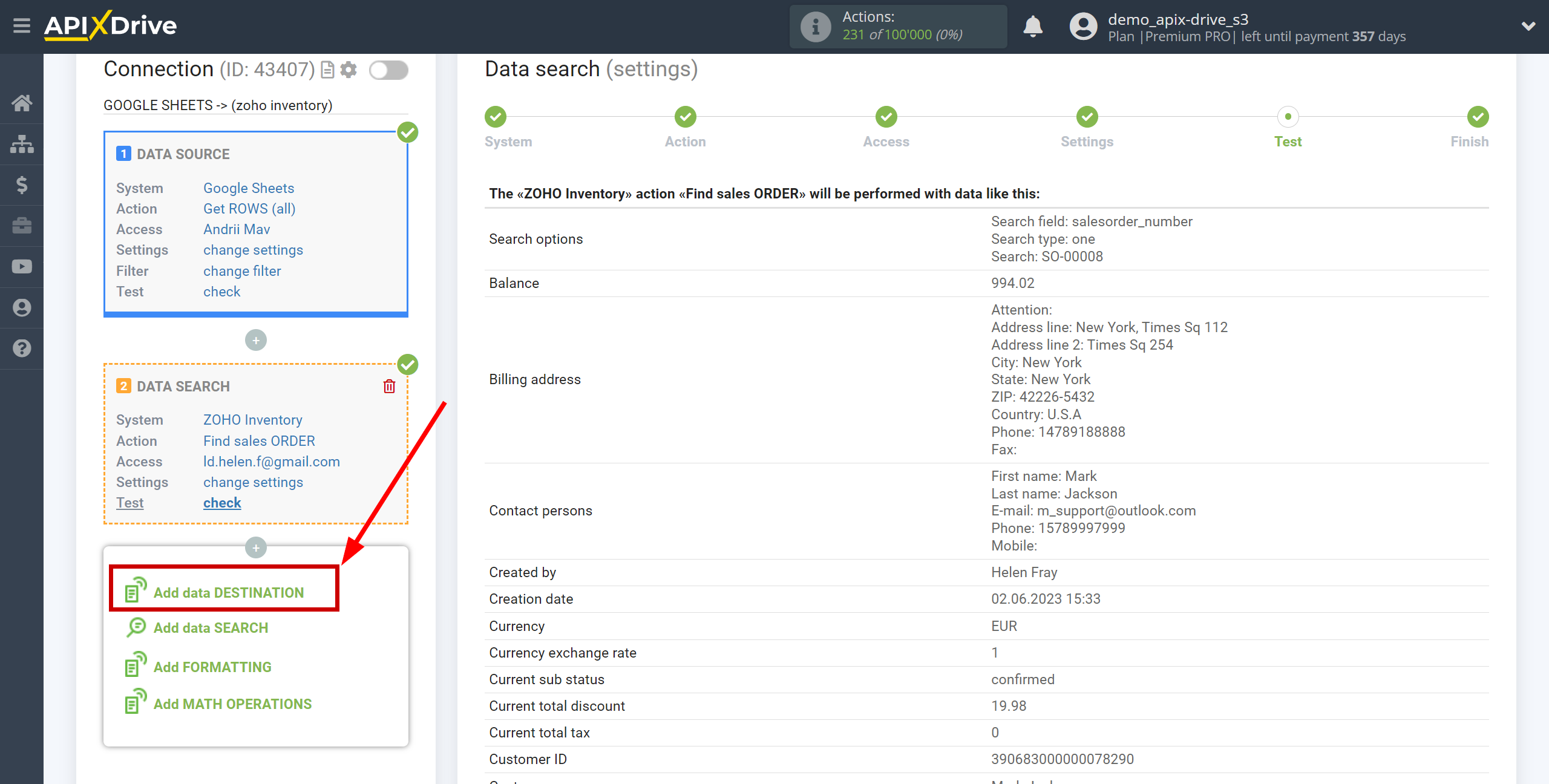 Setting up Zoho Inventory Sales Order Search in Google Sheets | Setup Data Destination system