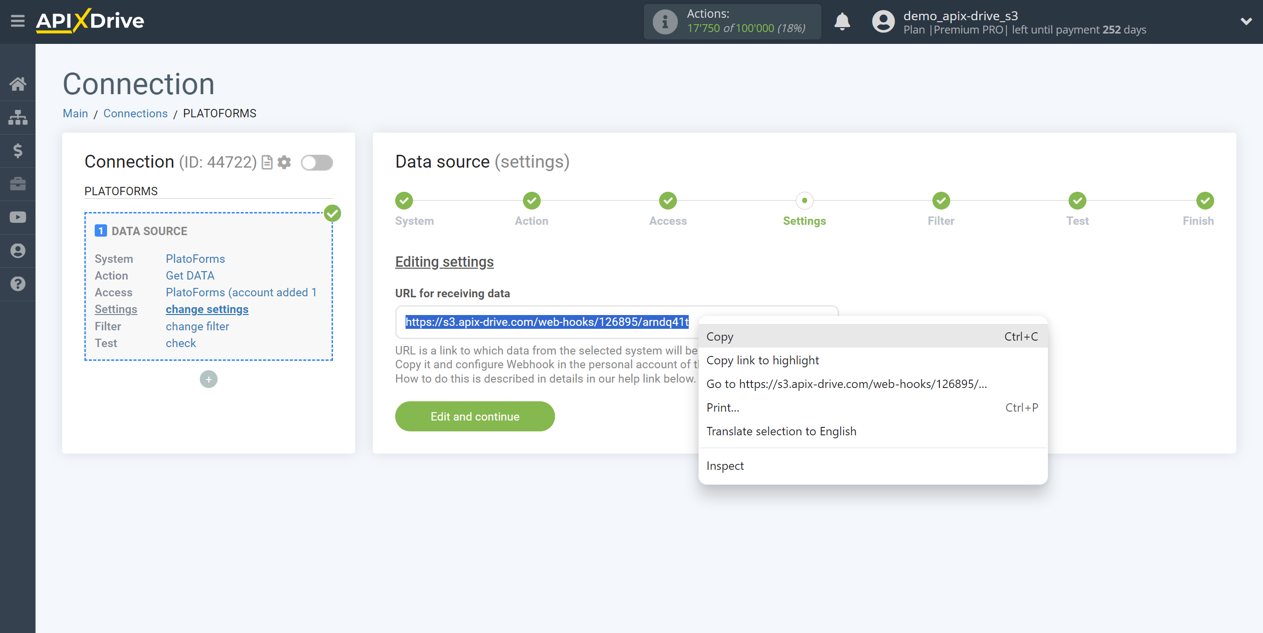 How to Connect PlatoForms as Data Source | URL for receiving data