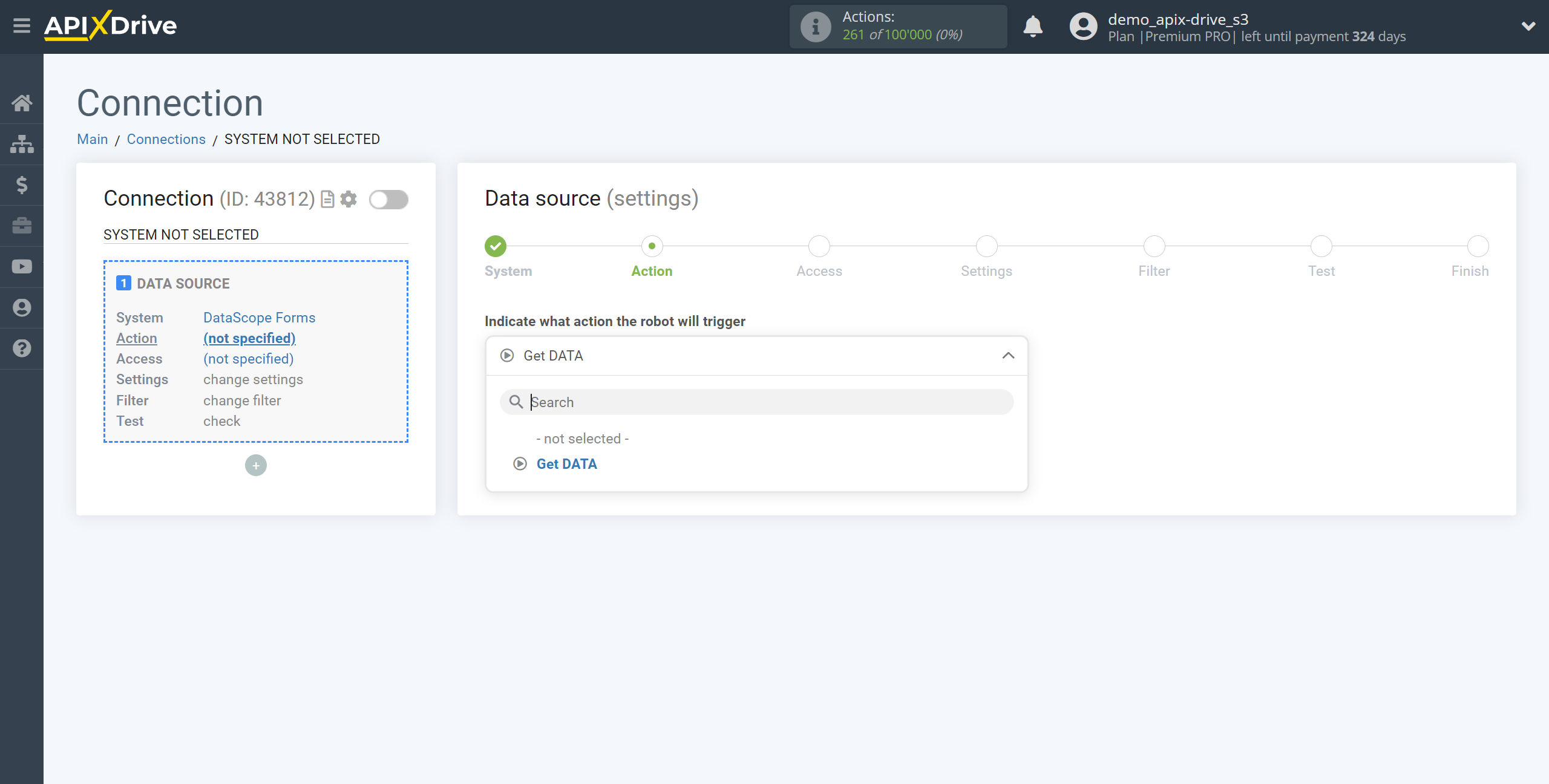 How to Connect DataScope Forms as Data Source | Action selection