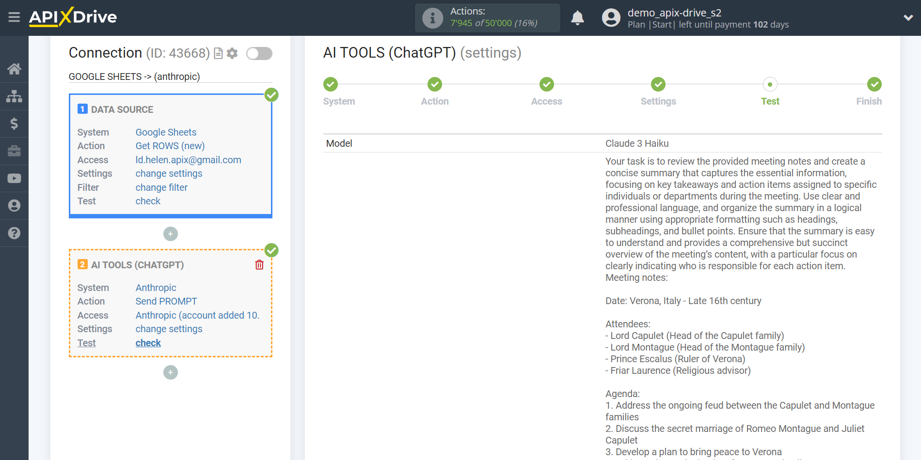 Setting up Anthropic in Google Sheets | Test data