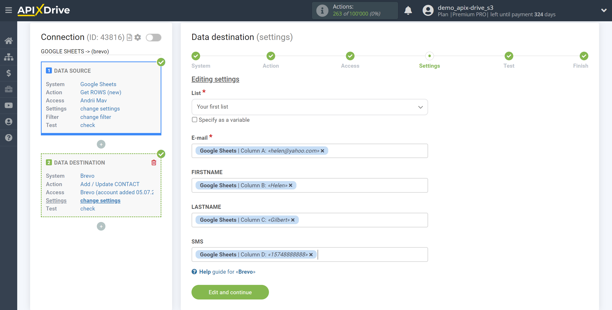 How to Connect Brevo as Data Destination | Assigning fields