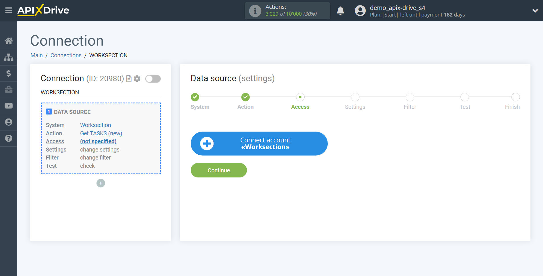 How to Connect Worksection as Data Source | Account connection