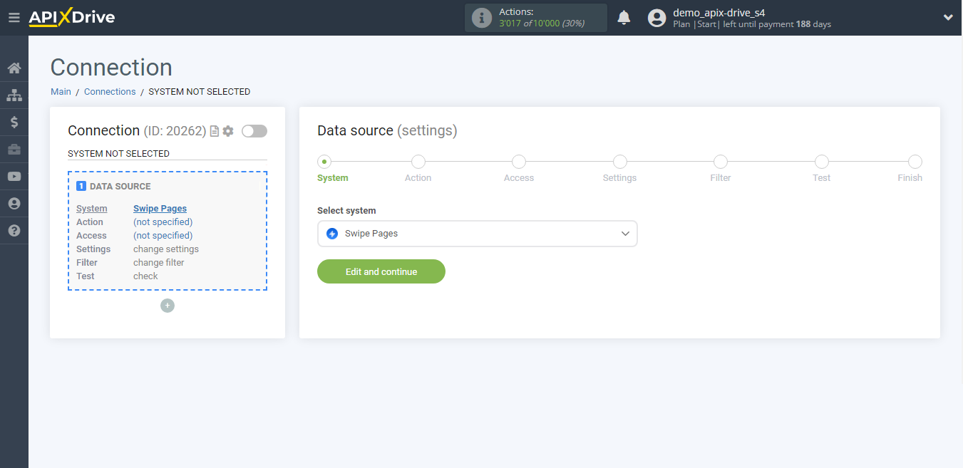 How to Connect Swipe Pages as Data Source | System selection