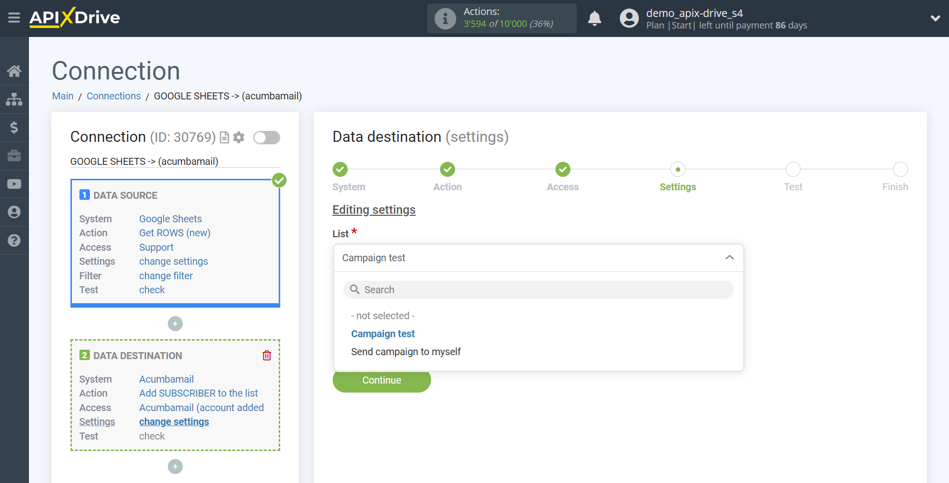 How to Connect Acumbamail as Data Destination | Assigning fields