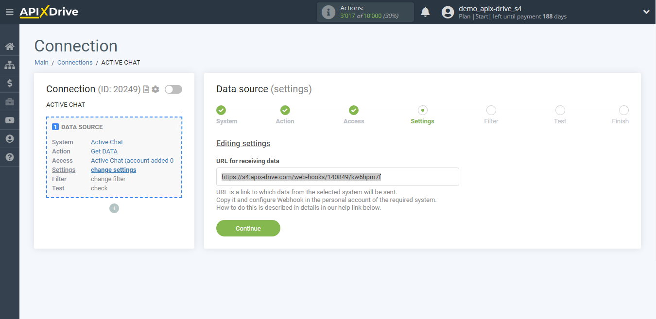 How to Connect Active Chat as Data Source | URL to receive data