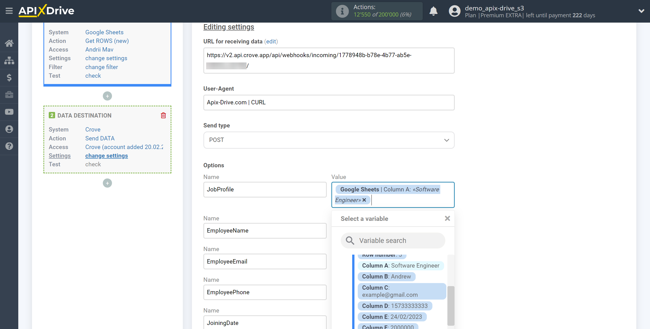 How to Connect Crove as Data Destination | Assigning fields