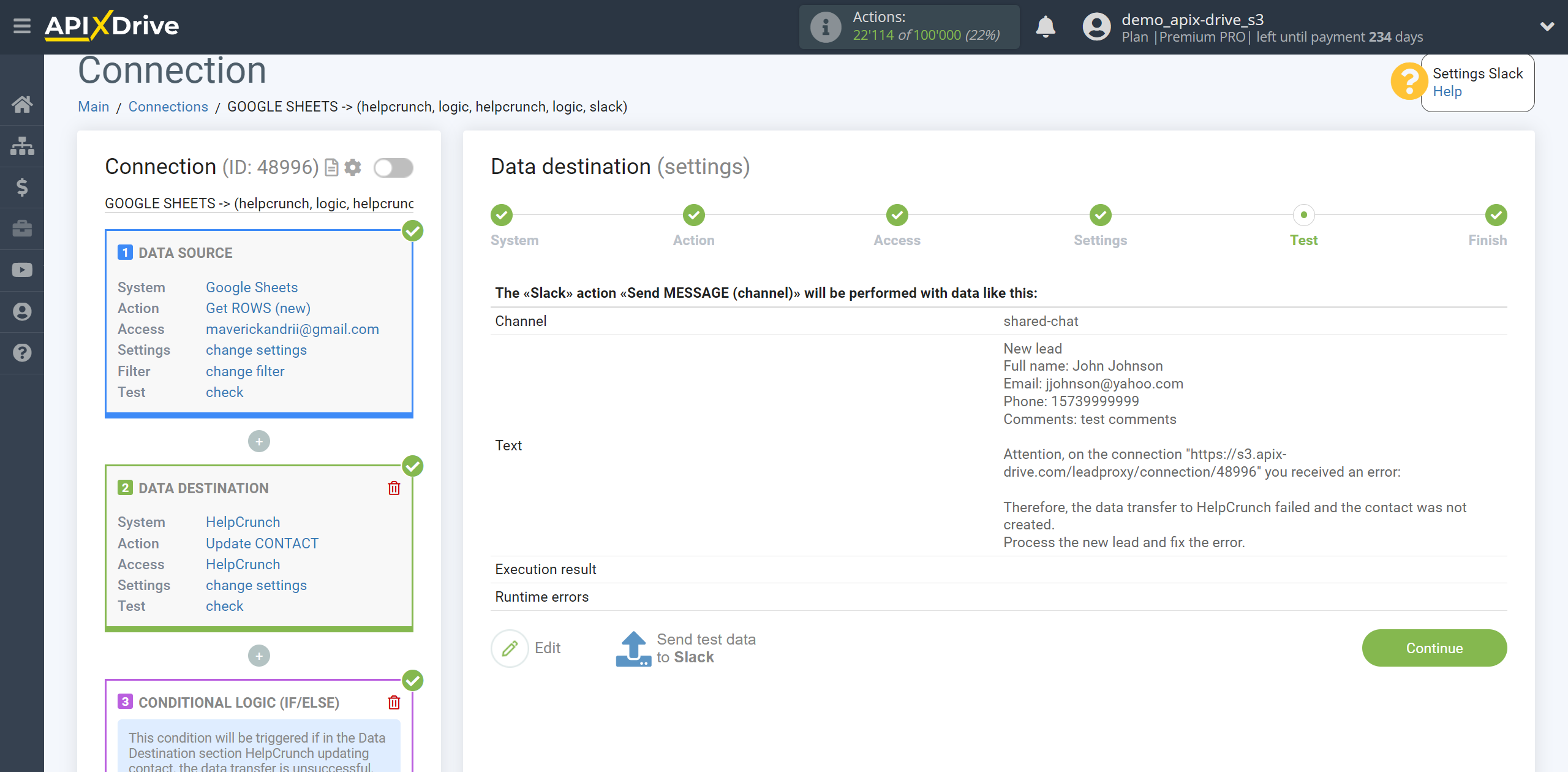 How to setup HelpCrunch Update Contact / Create Contact | Test data