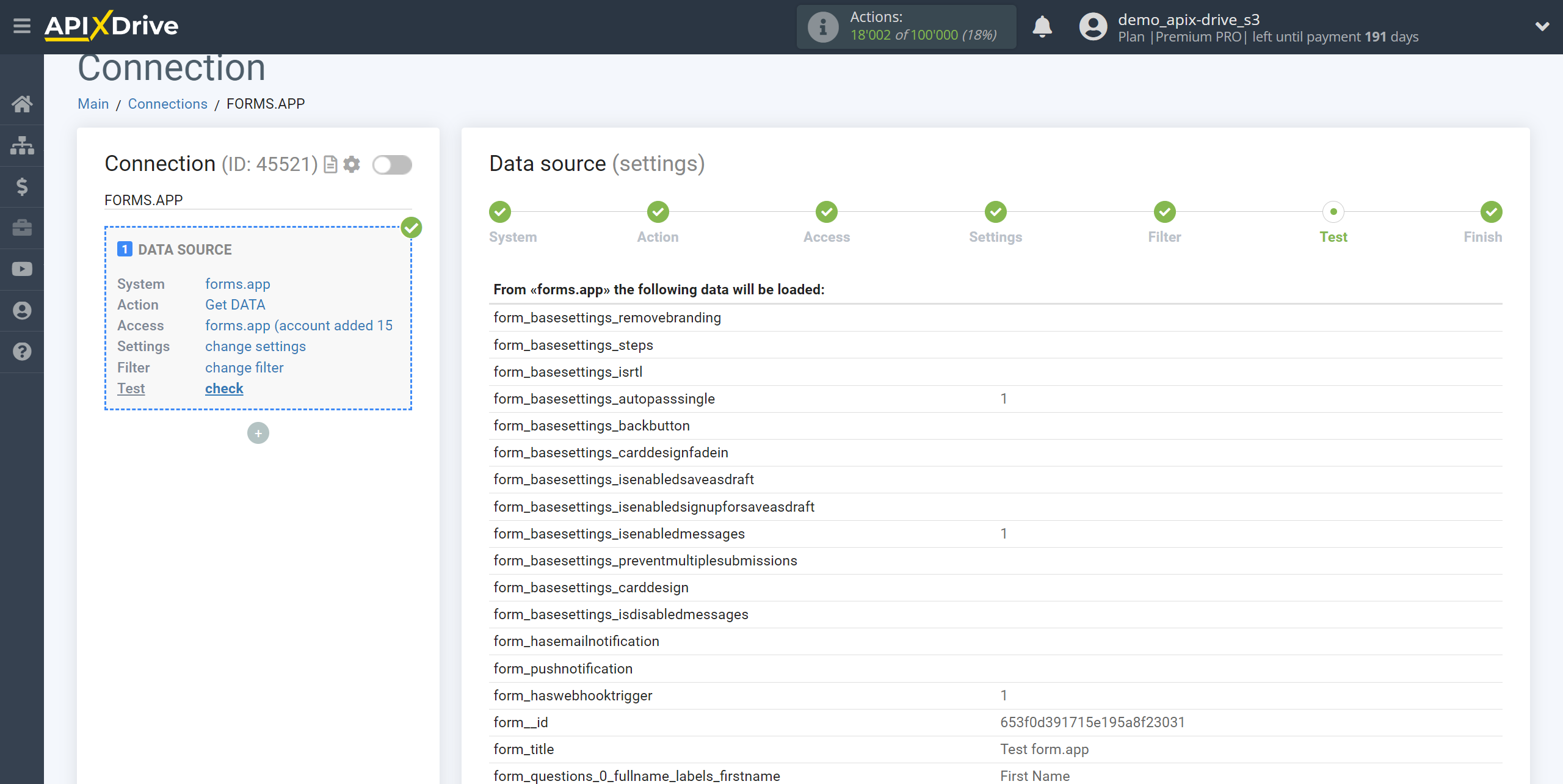 How to Connect forms.app as Data Source | Test data