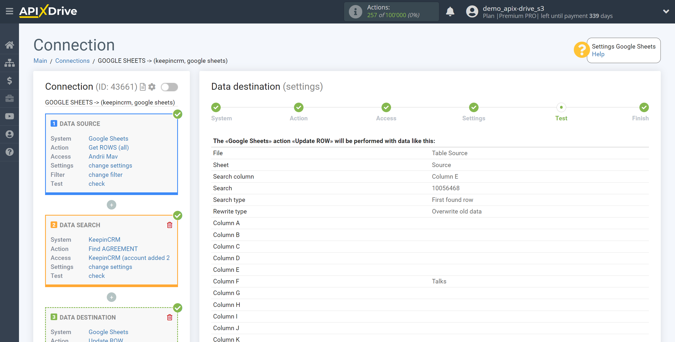 Setting up KeepinCRM Agreement Search in Google Sheets | Test data