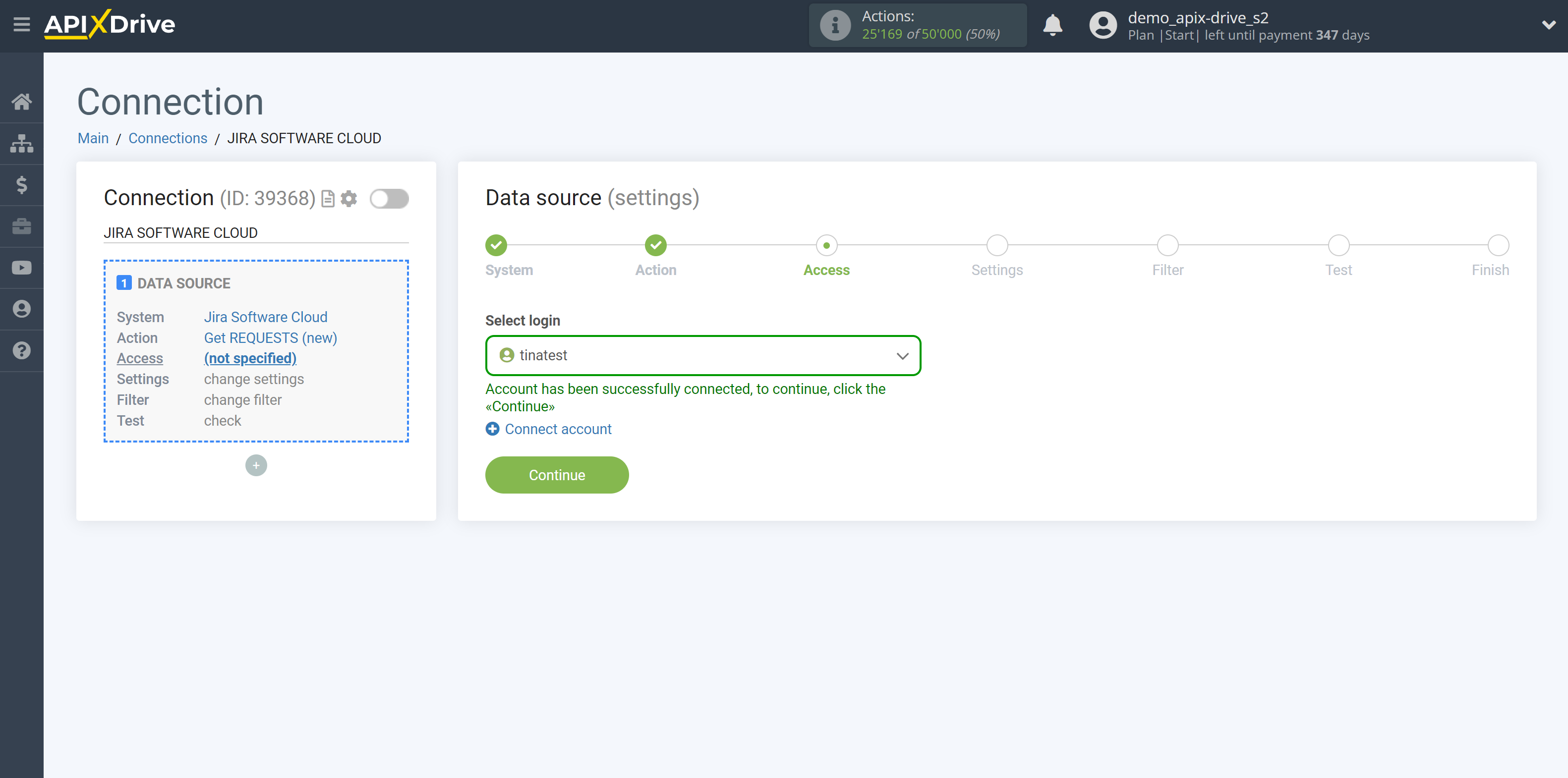 How to Connect Jira Software as Data Source | Account selection