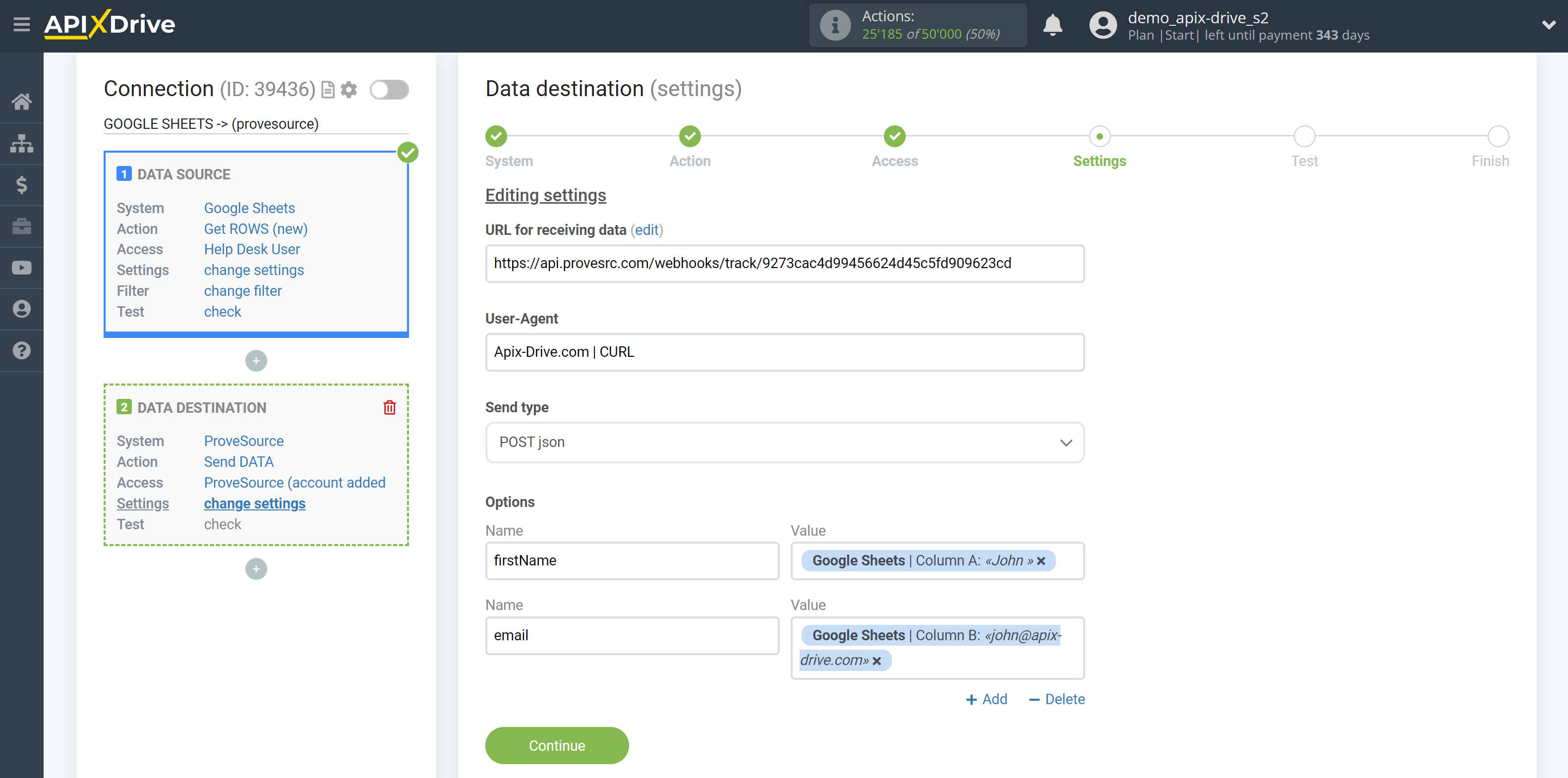 How to Connect ProveSource as Data Destination |&nbsp;Assigning Fields