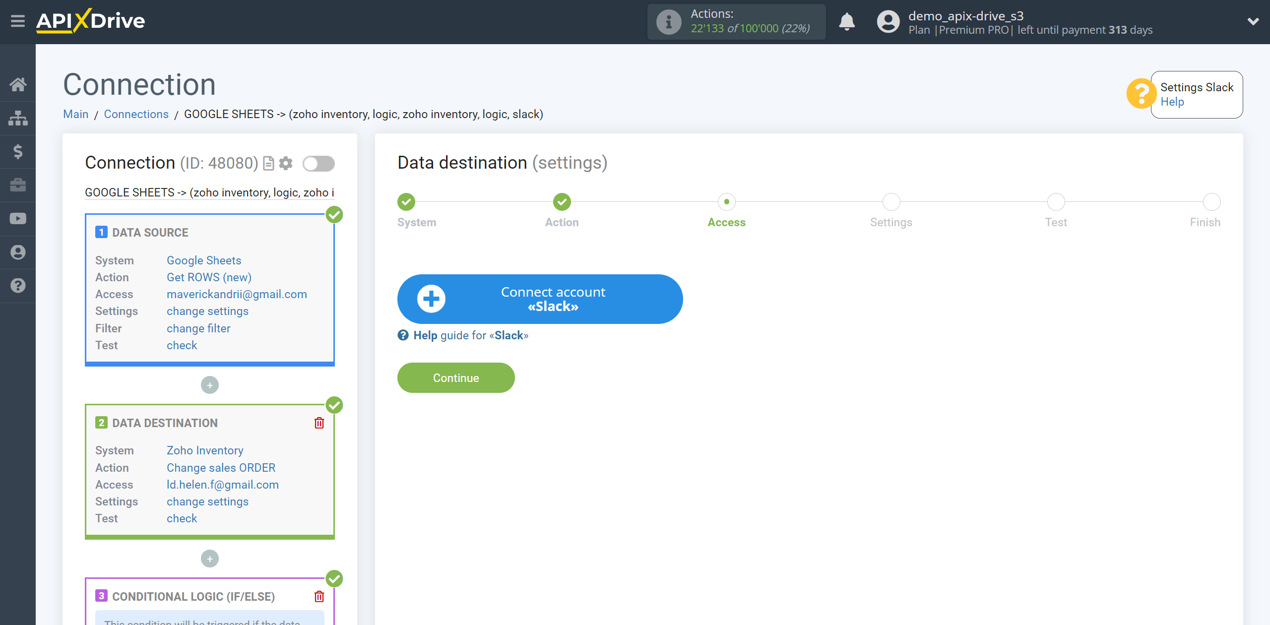 How to setup Zoho Inventory Change sales Order / Create sales Order | Account Connections a Data Destination system