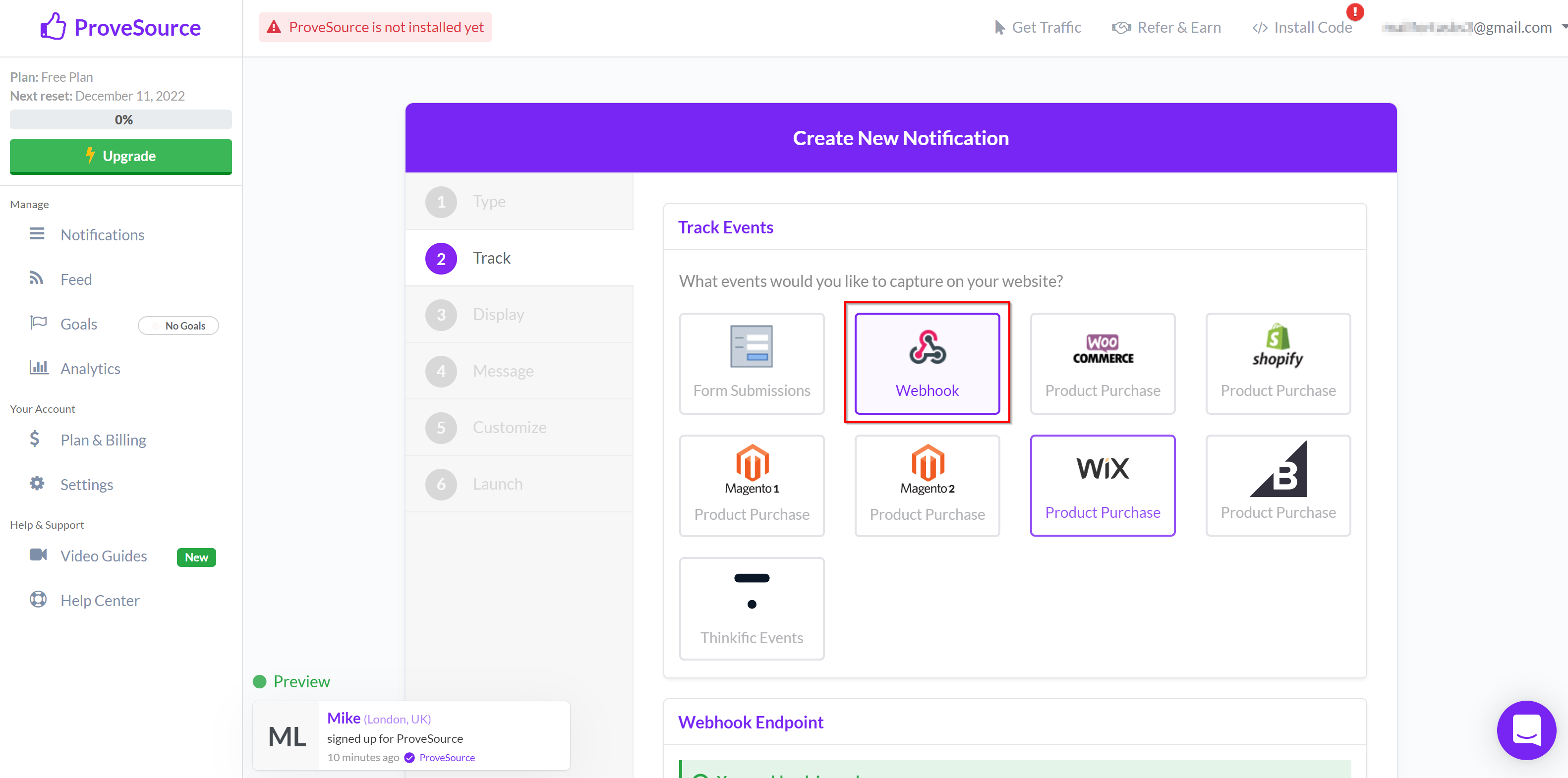 How to Connect ProveSource as Data Destination |&nbsp;Generate URL for sending data