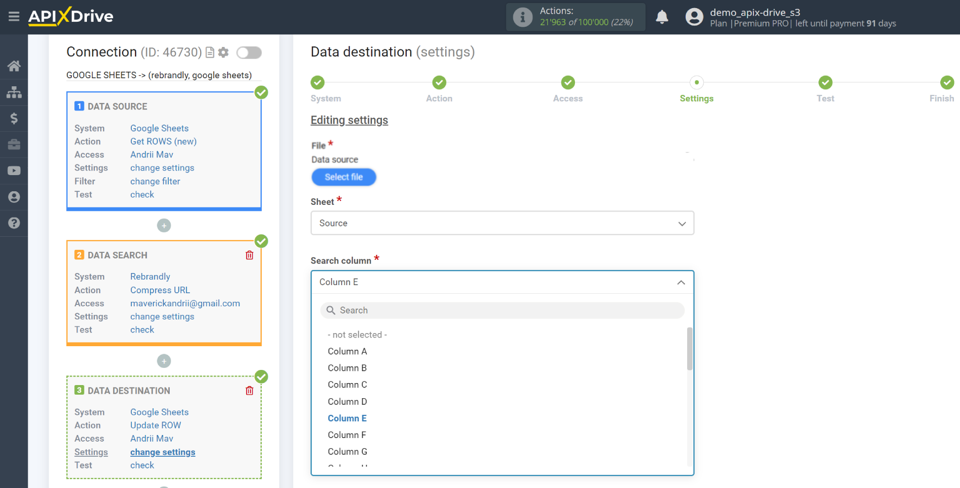 Setting up Rebrandly Data Search in Google Sheets | Assigning fields