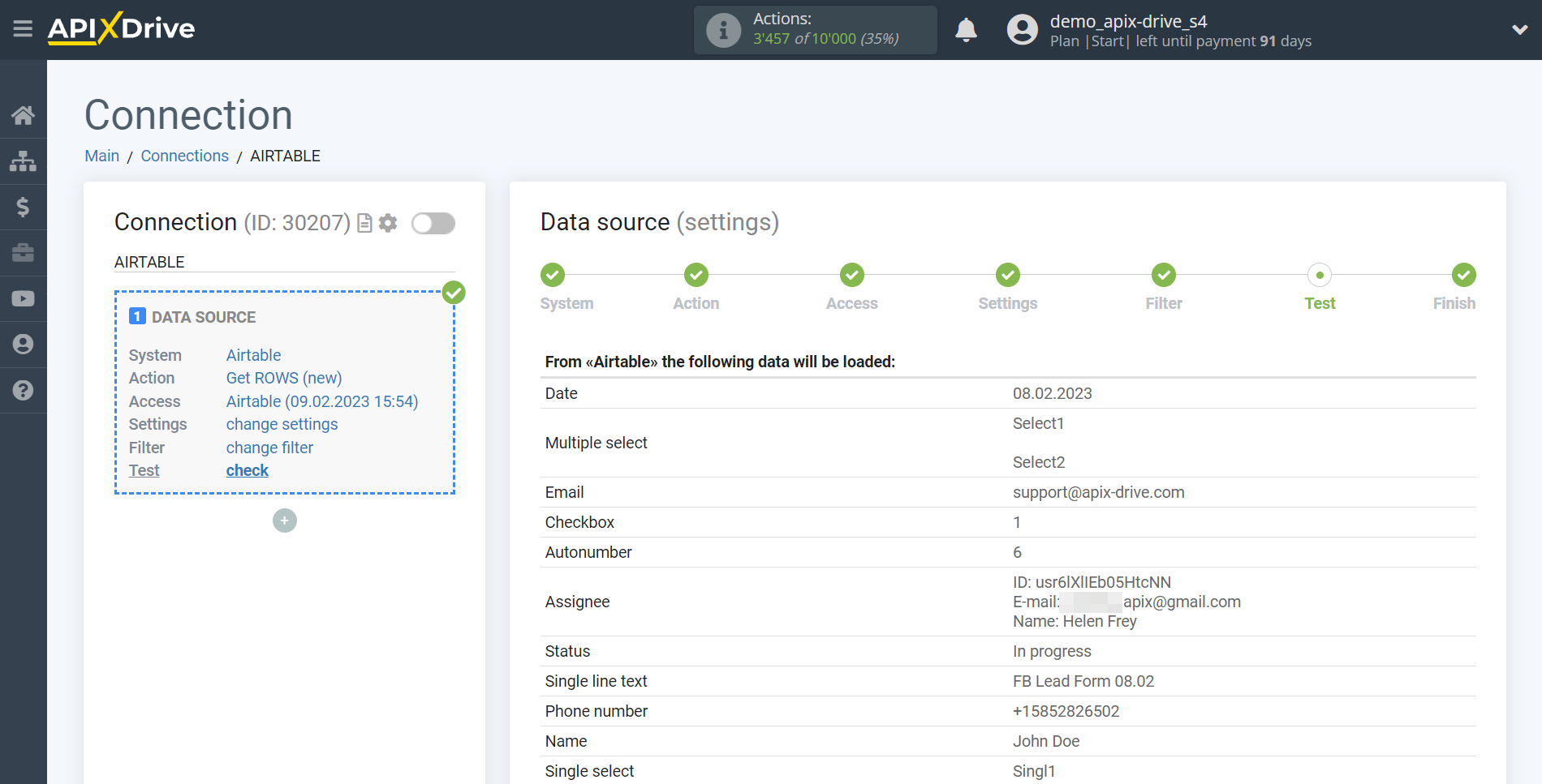 How to Connect AirTable as Data Source | Test data