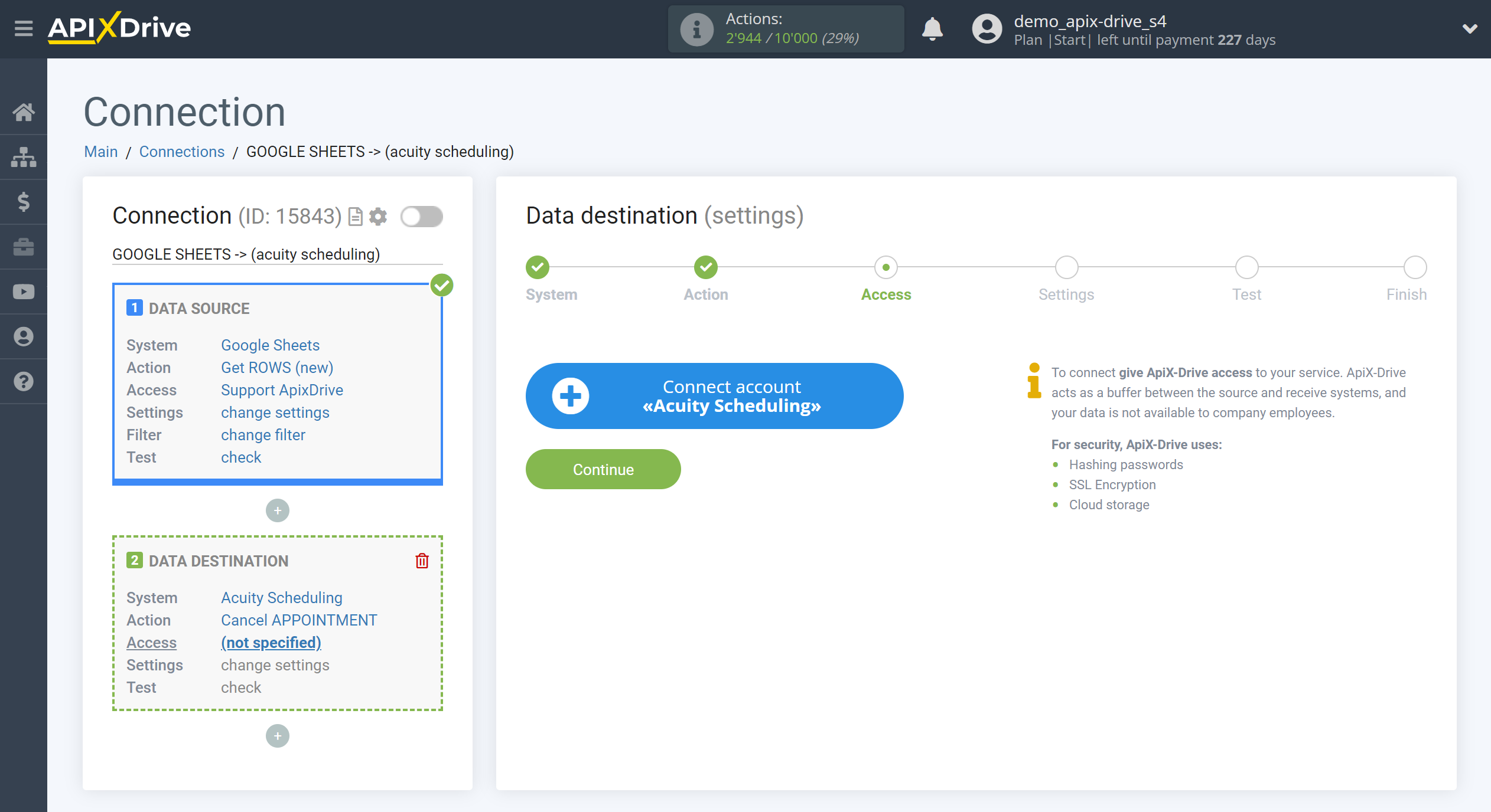 How to Connect Acuity Scheduling as Data Destination | Account connection