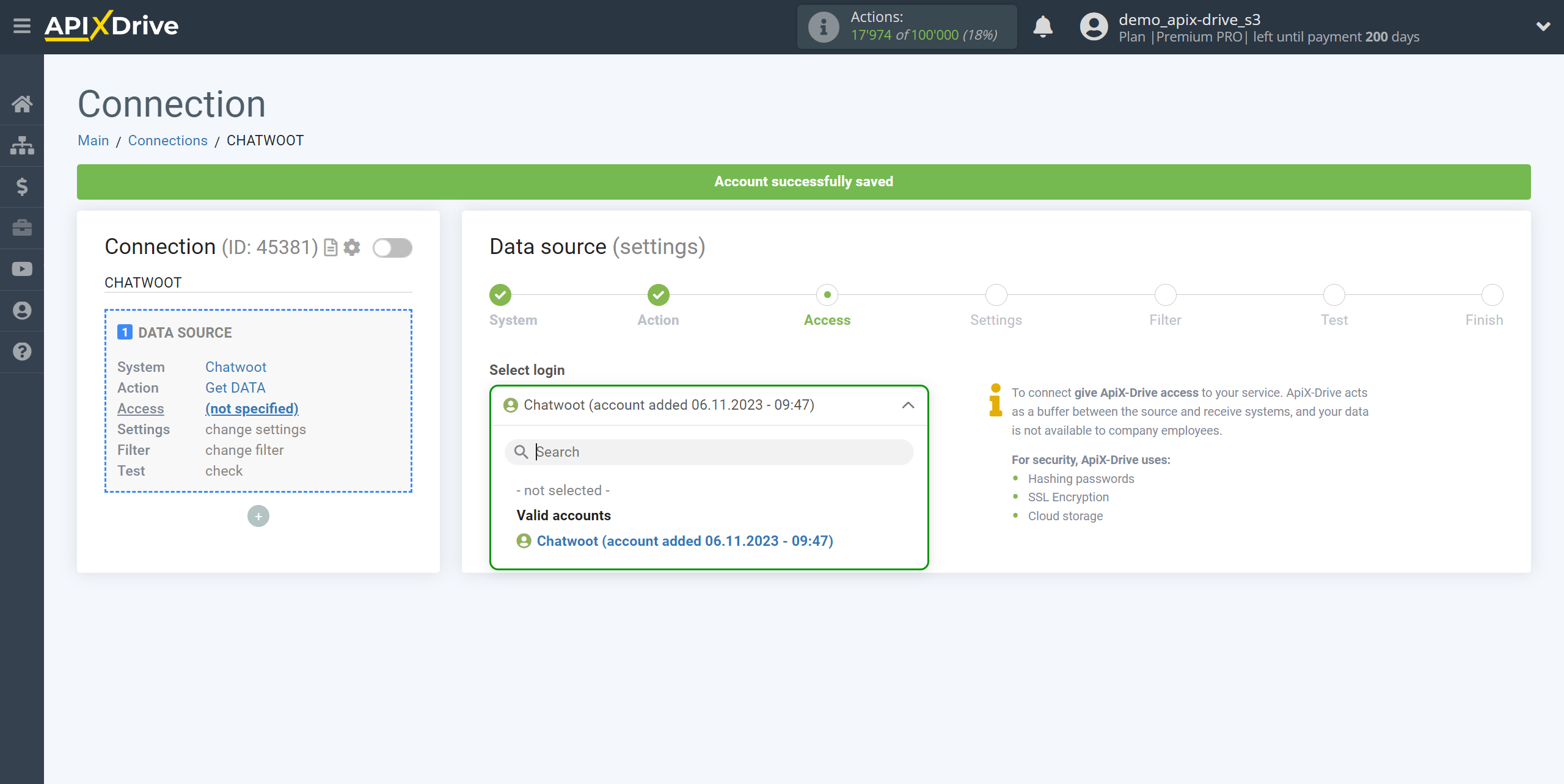 How to Connect Chatwoot as Data Source | Account selection