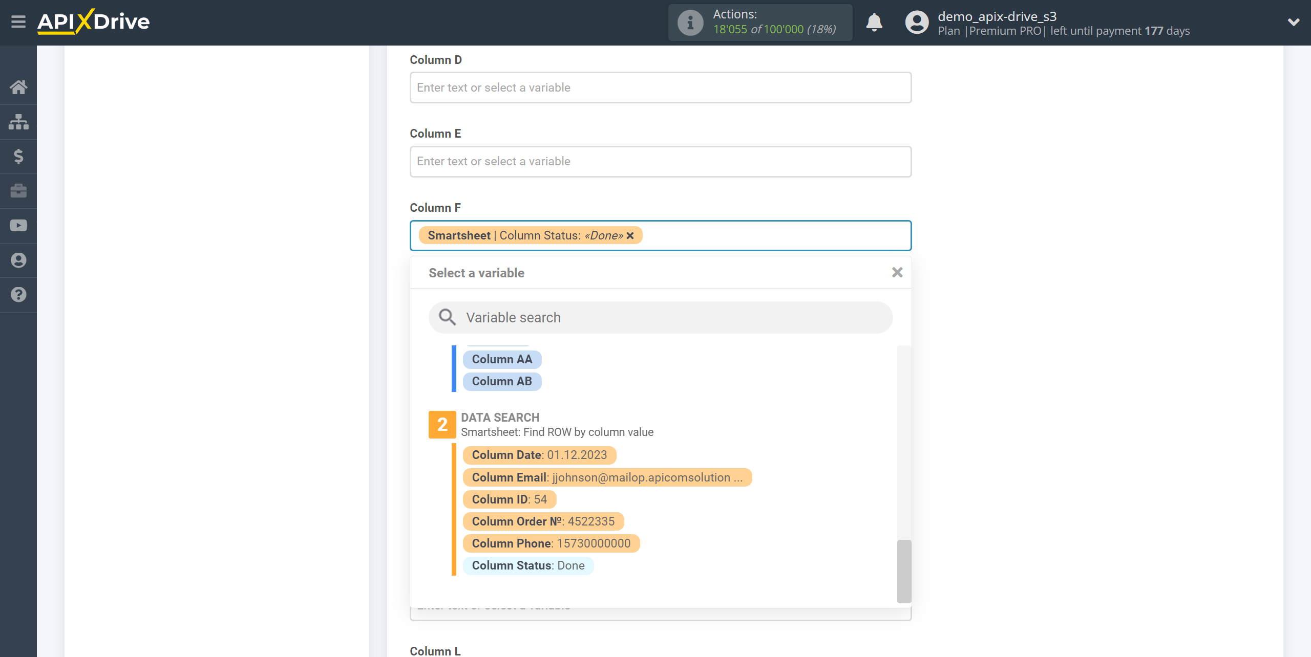 Setting Smartsheet Rows Search in Google Sheets | Assigning fields