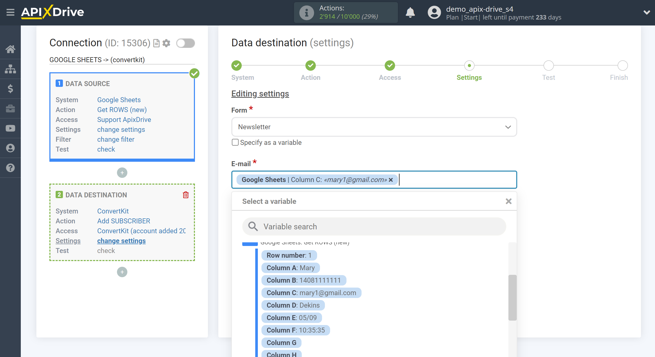 How to Connect ConvertKit as Data Destination | Assigning fields