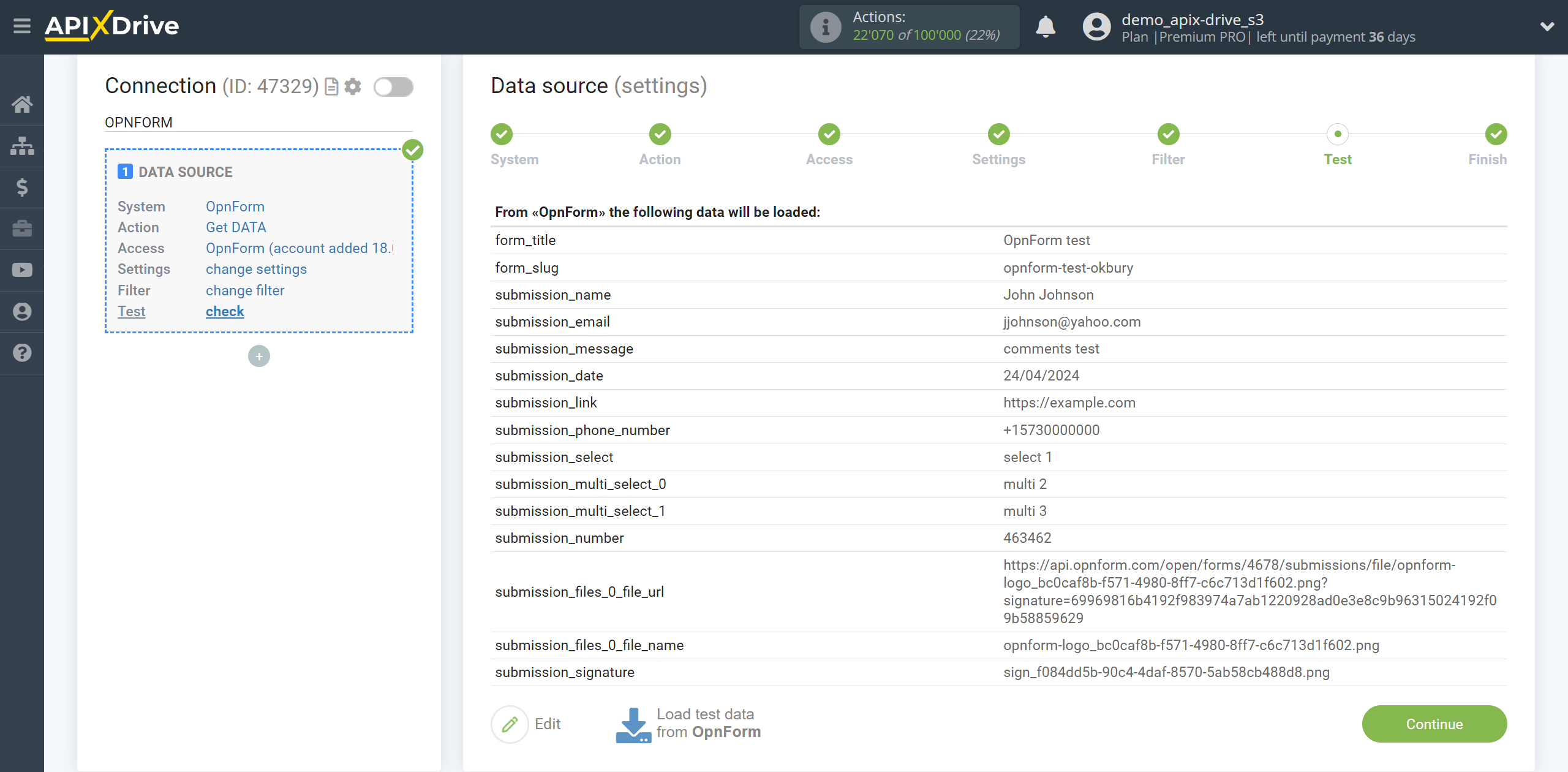 How to Connect OpnForm as Data Source | Test data