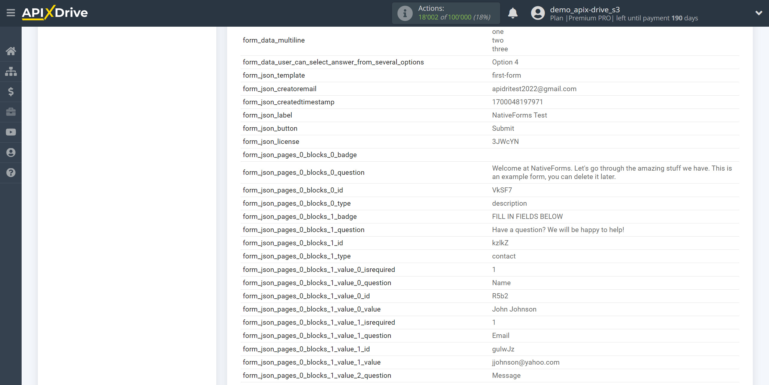 How to Connect NativeForms as Data Source | Test data