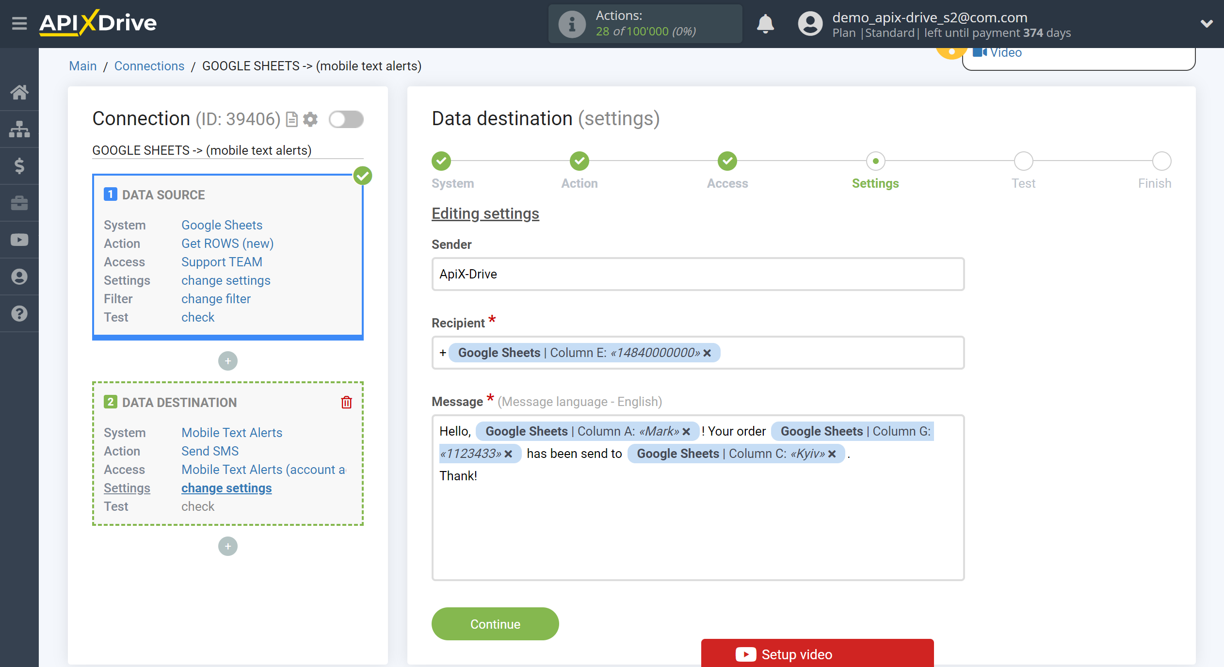 How to Connect Mobile Text Alerts as Data Destination | Assigning fields