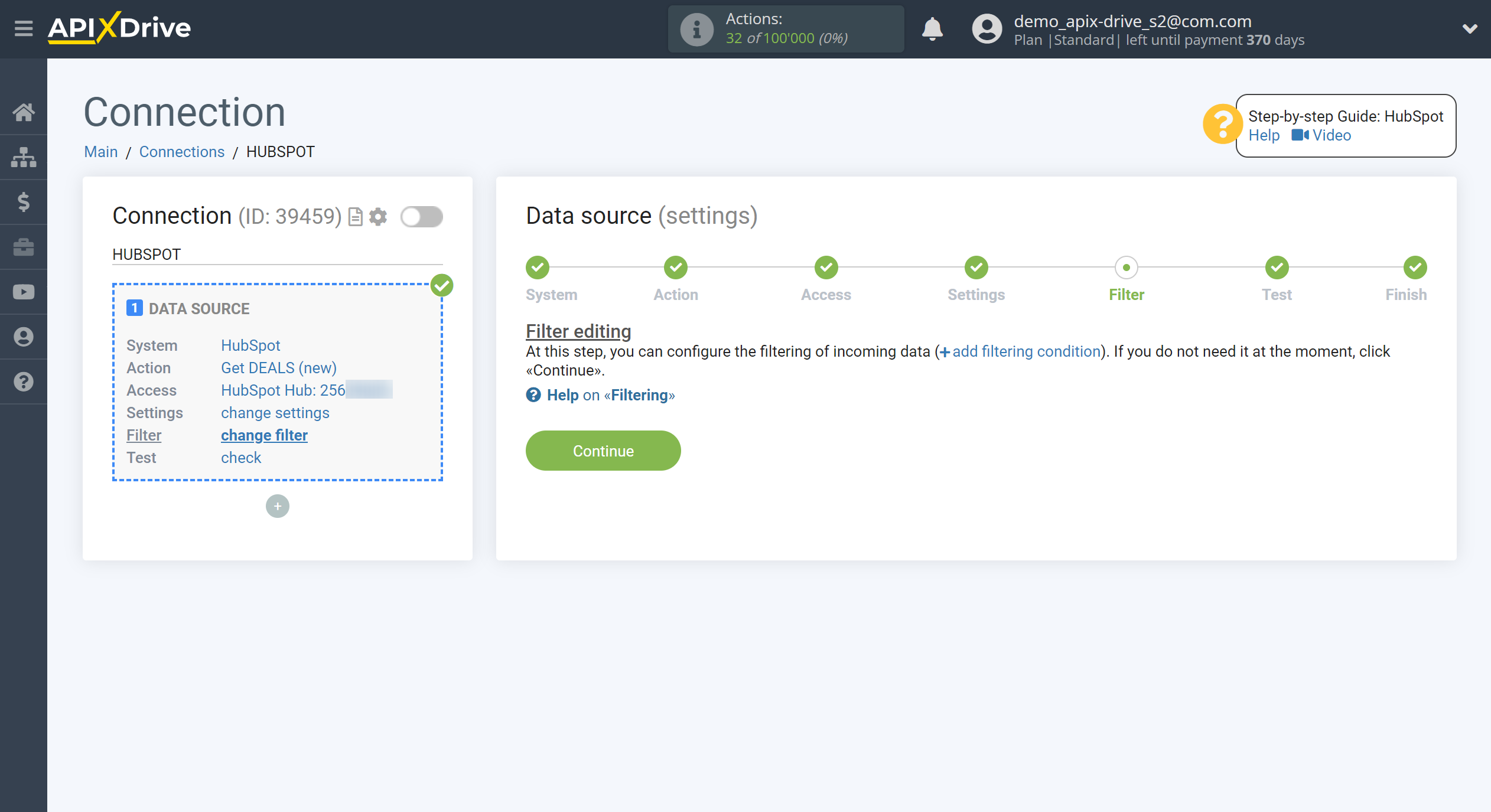 How to Connect HubSpot as Data Source | Data filter