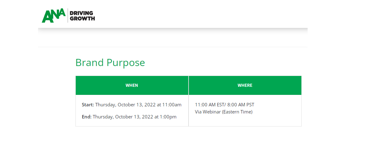 Webinar "Brand Purpose" — ANA
