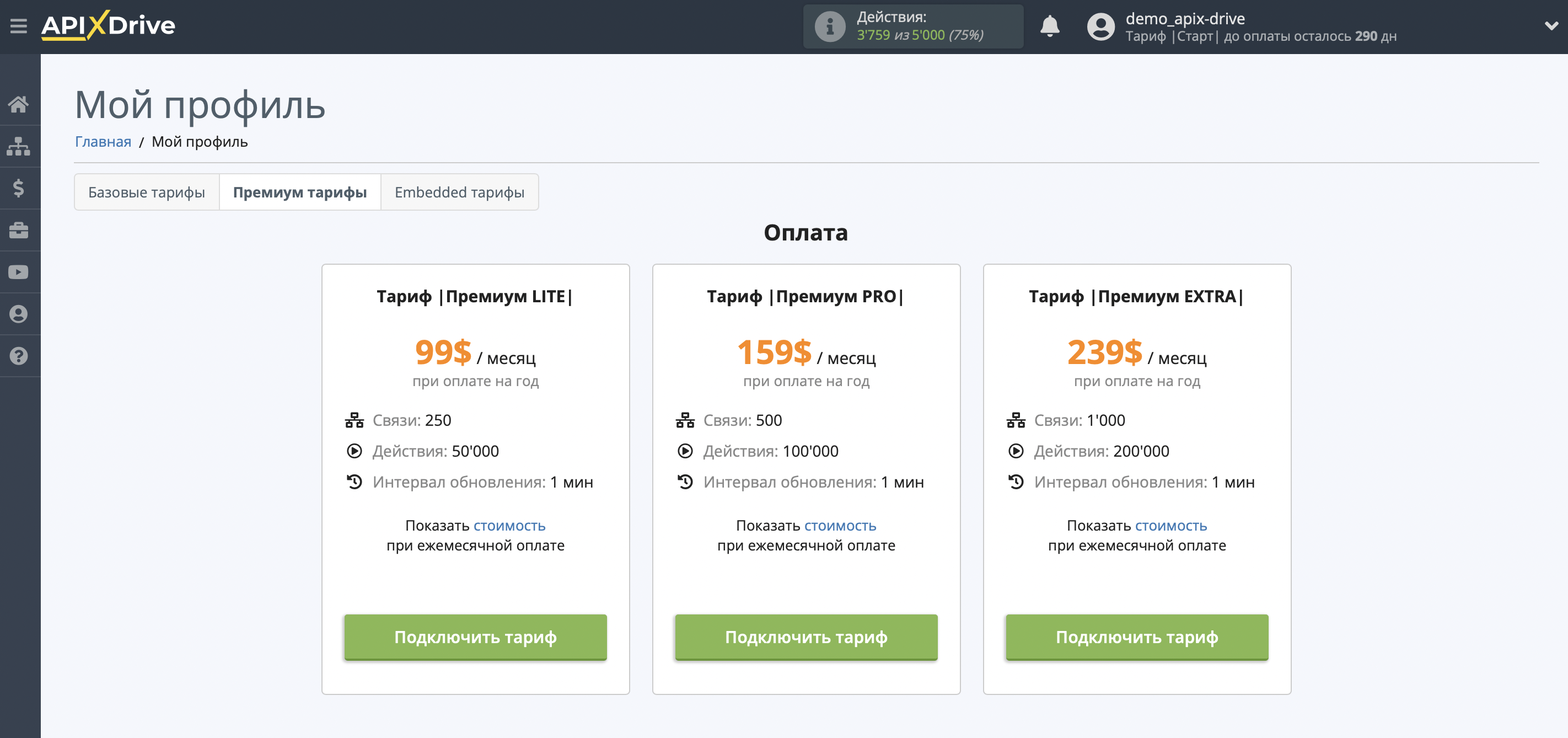 Премиум Тарифы ApiX-Drive