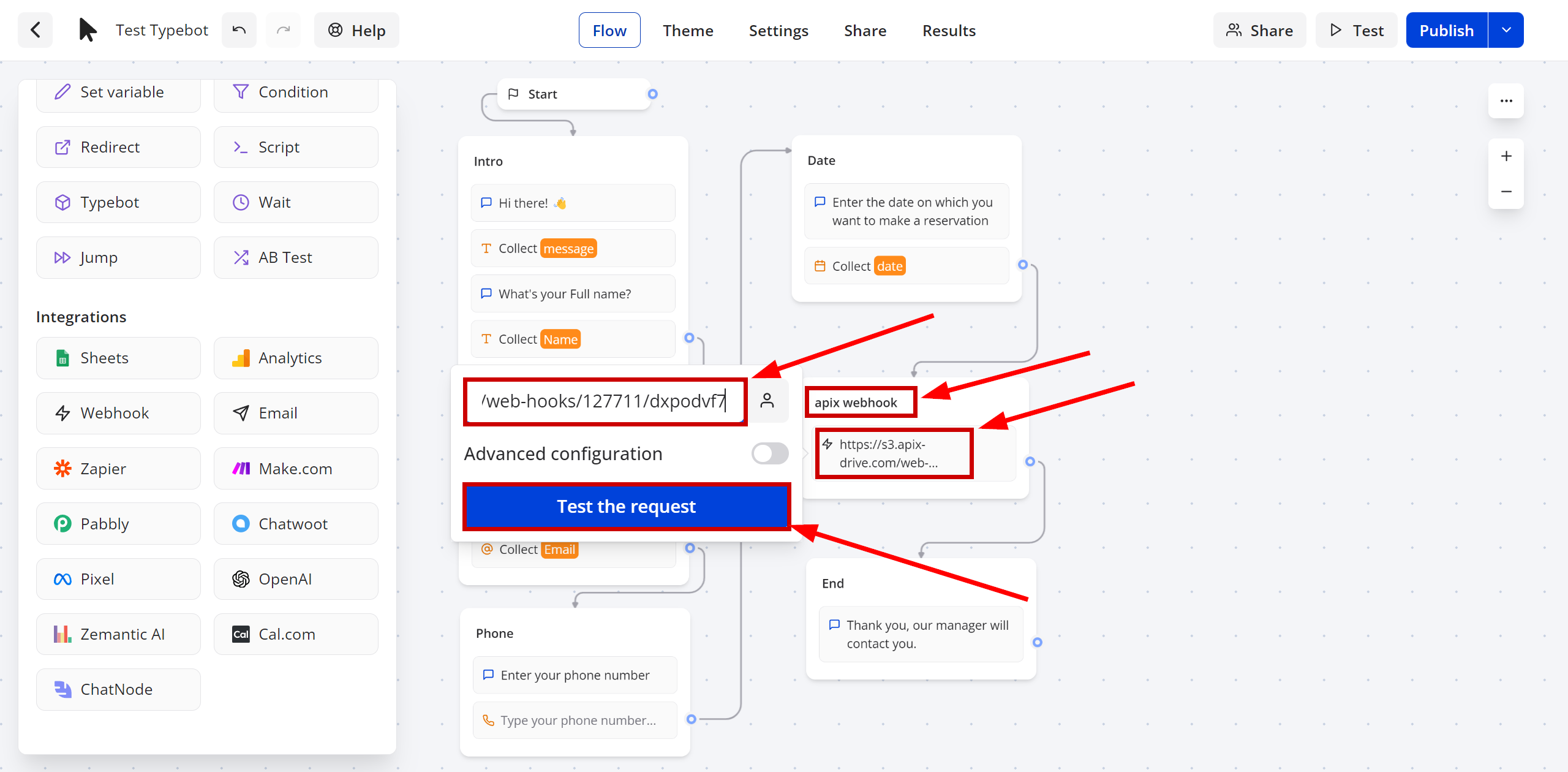 Настройка Typebot | Настройка Webhook