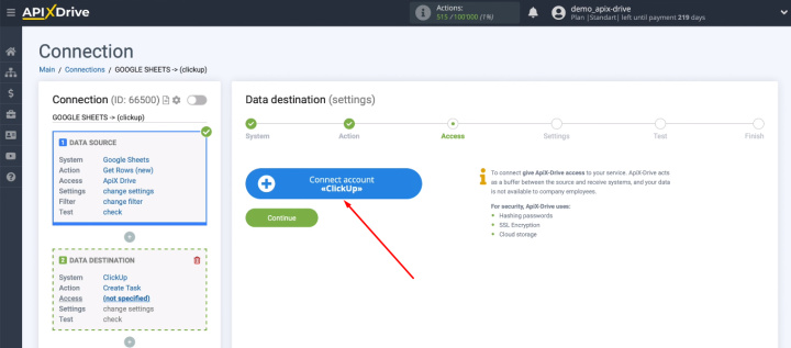 Google Sheets and ClickUp integration |&nbsp;Connect ClickUp account