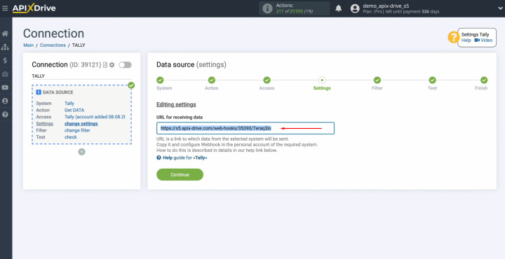 Tally and ActiveCampaign integration | Copy the URL for receiving data