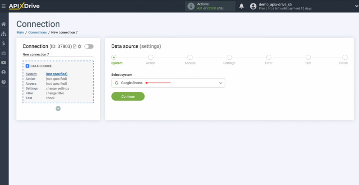 Google Sheets and Airtable integration | Select the data source system