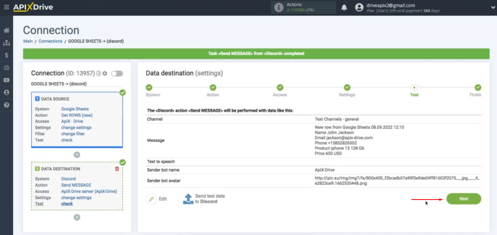 Google Sheets and Discord integration | Continue the configuration