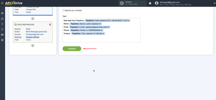 Pipedrive and Slack integration | Click "Continue"