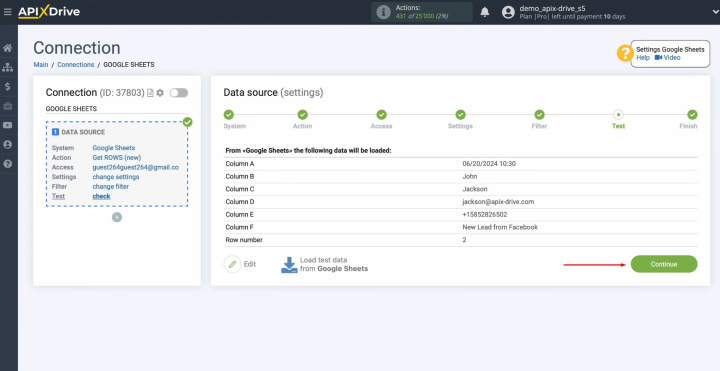 Google Sheets and Airtable integration | If you are satisfied with everything, click "Continue"