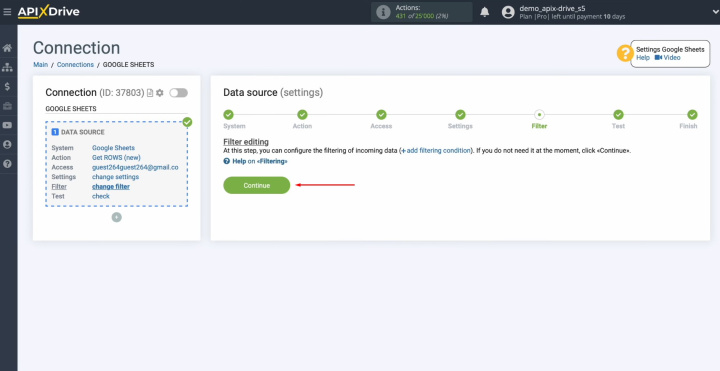 Google Sheets and Airtable integration | Click "Continue"