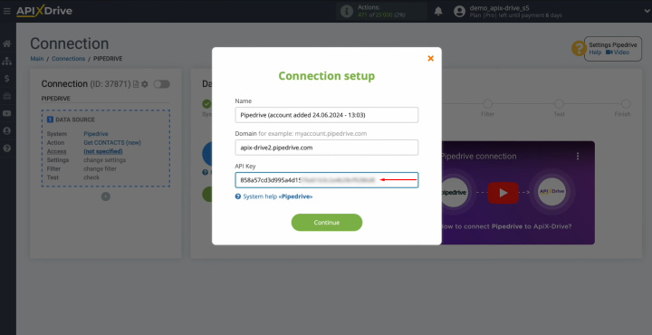 Pipedrive and Airtable integration | Paste the API token into the appropriate field in ApiX-Drive