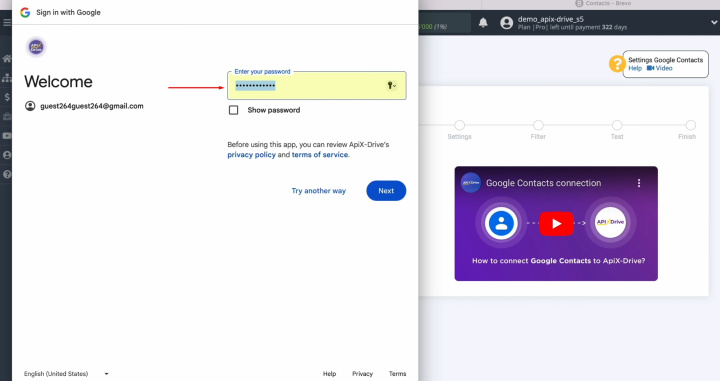 Google Contacts and Brevo integration | Specify the password of your Google account