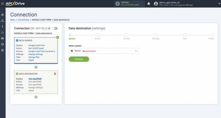 Google Ads Lead Form and Notion integration | Choose Notion as the receiving system