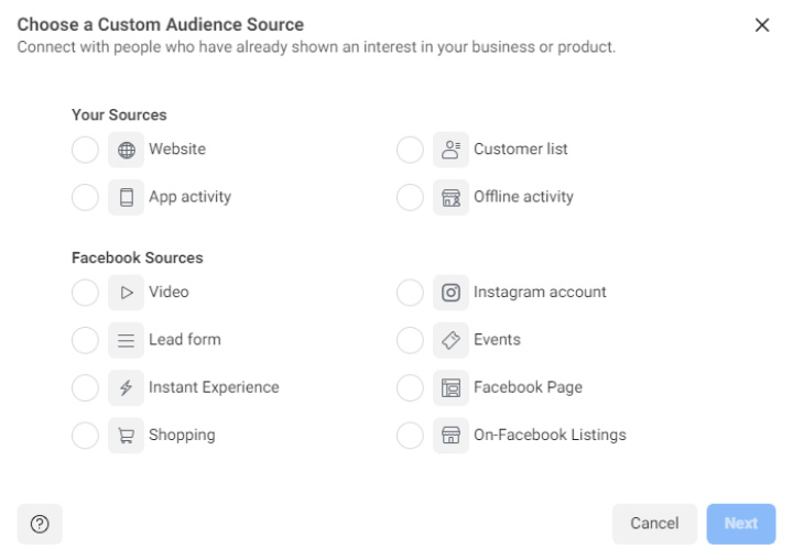 Select Custom Audience Sources