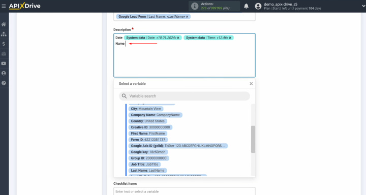 Google Lead Form and Trello integration | Use not only variables but also enter values manually