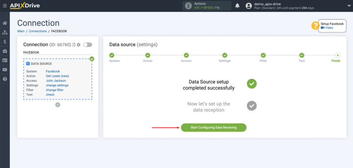 Facebook and BulkSMS integration | Start configuring data receiving