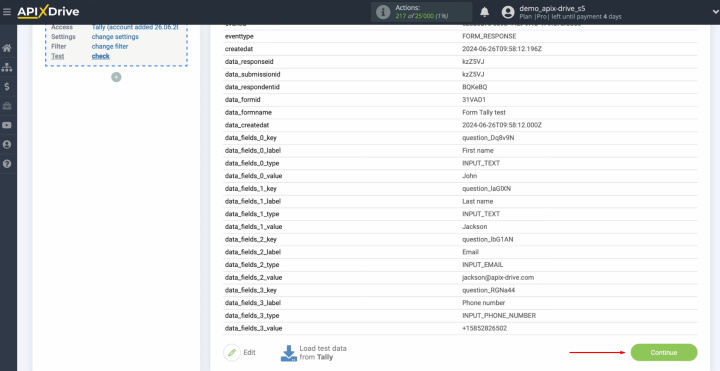 Tally and MailerLite integration | If you are satisfied with everything, click "Continue"