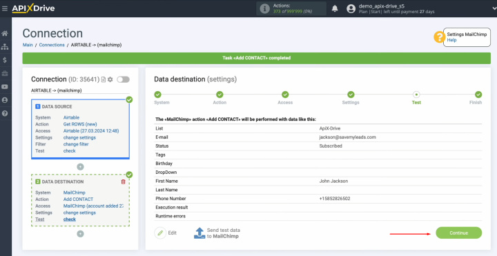 Airtable and MailChimp integration | Return to the ApiX-Drive and continue setting up