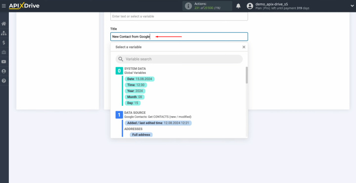 Google Contacts and VerticalResponse integration | Enter data manually