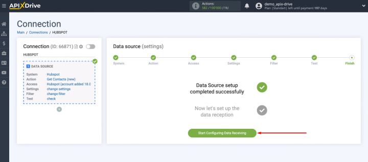 HubSpot and Google Contacts integration |&nbsp;The data source setup is complete