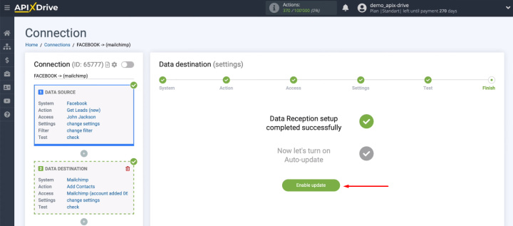 Facebook and Mailchimp integration | Enable auto-update