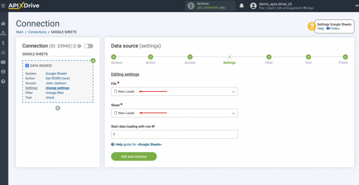 Google Sheets and PeopleForce integration | Choose the file and sheet